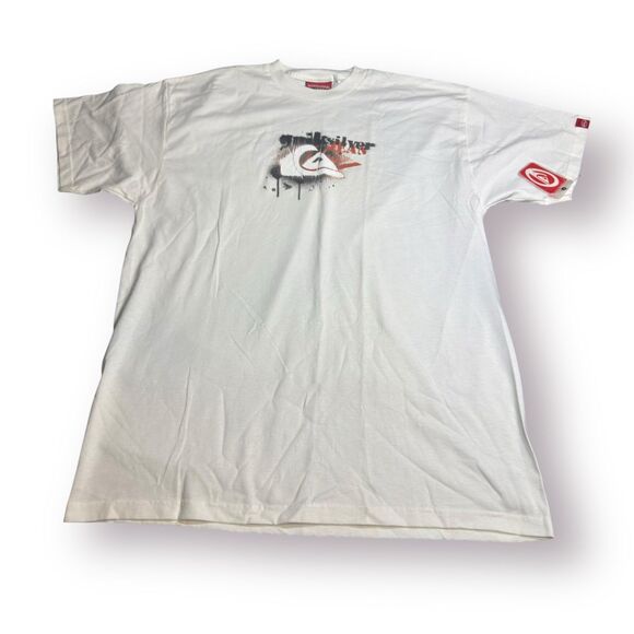 Quiksilver Graphic T-Shirt Size Large White Shirt‎ Retro 100% Cotton Skater - Picture 1 of 5